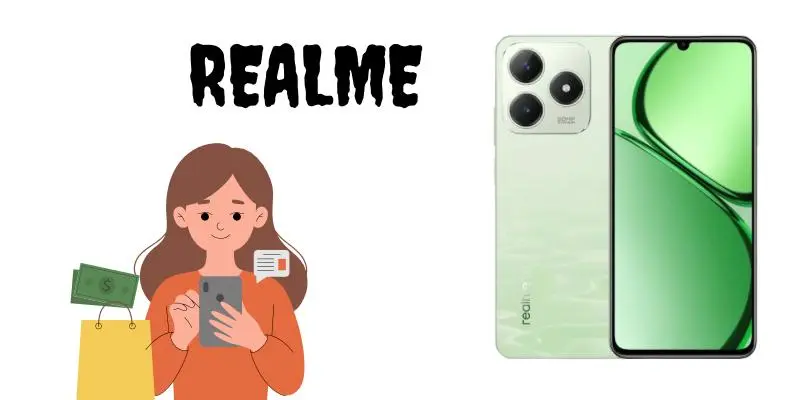 A girl with Realme Mobile